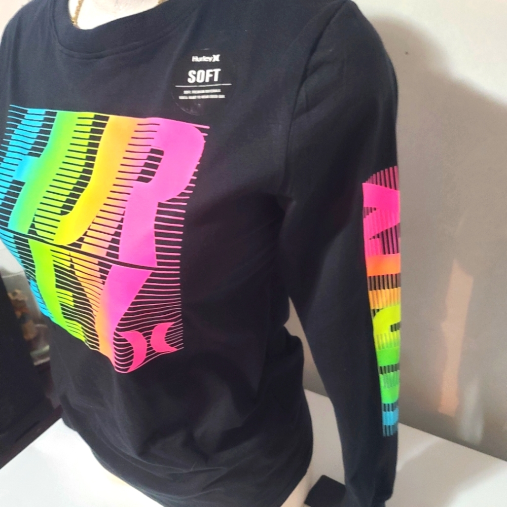 Hurley Black Long Sleeve with Neon Colors- Unisex